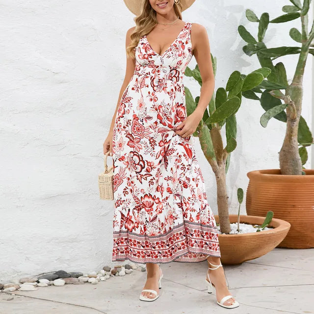 Myla™ Vintage Floral Print Summer Maxi Dress
