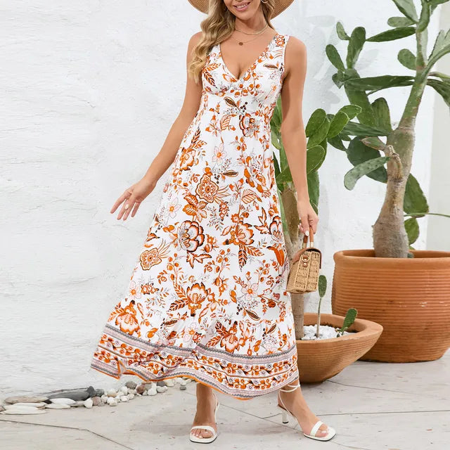 Myla™ Vintage Floral Print Summer Maxi Dress