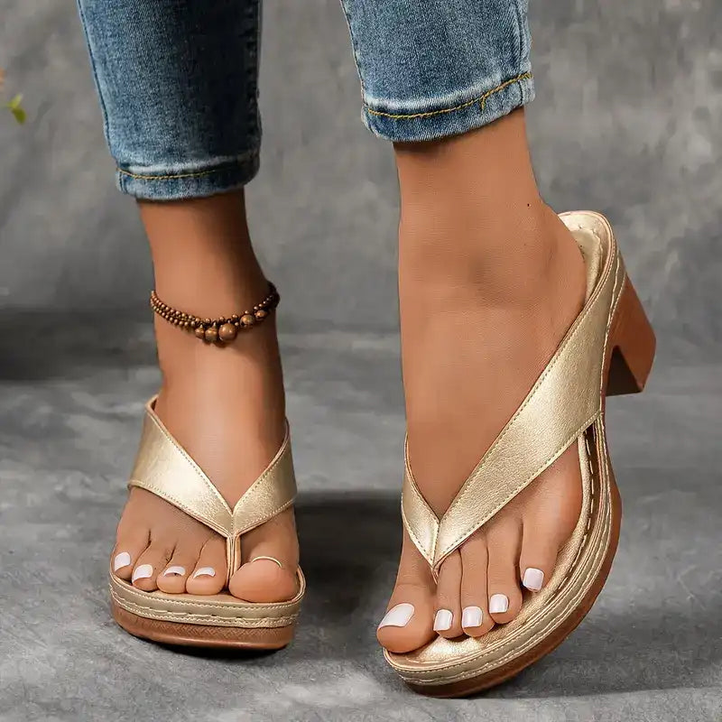 Olivia Vuono™ Women's Chunky Heel Flip Flops