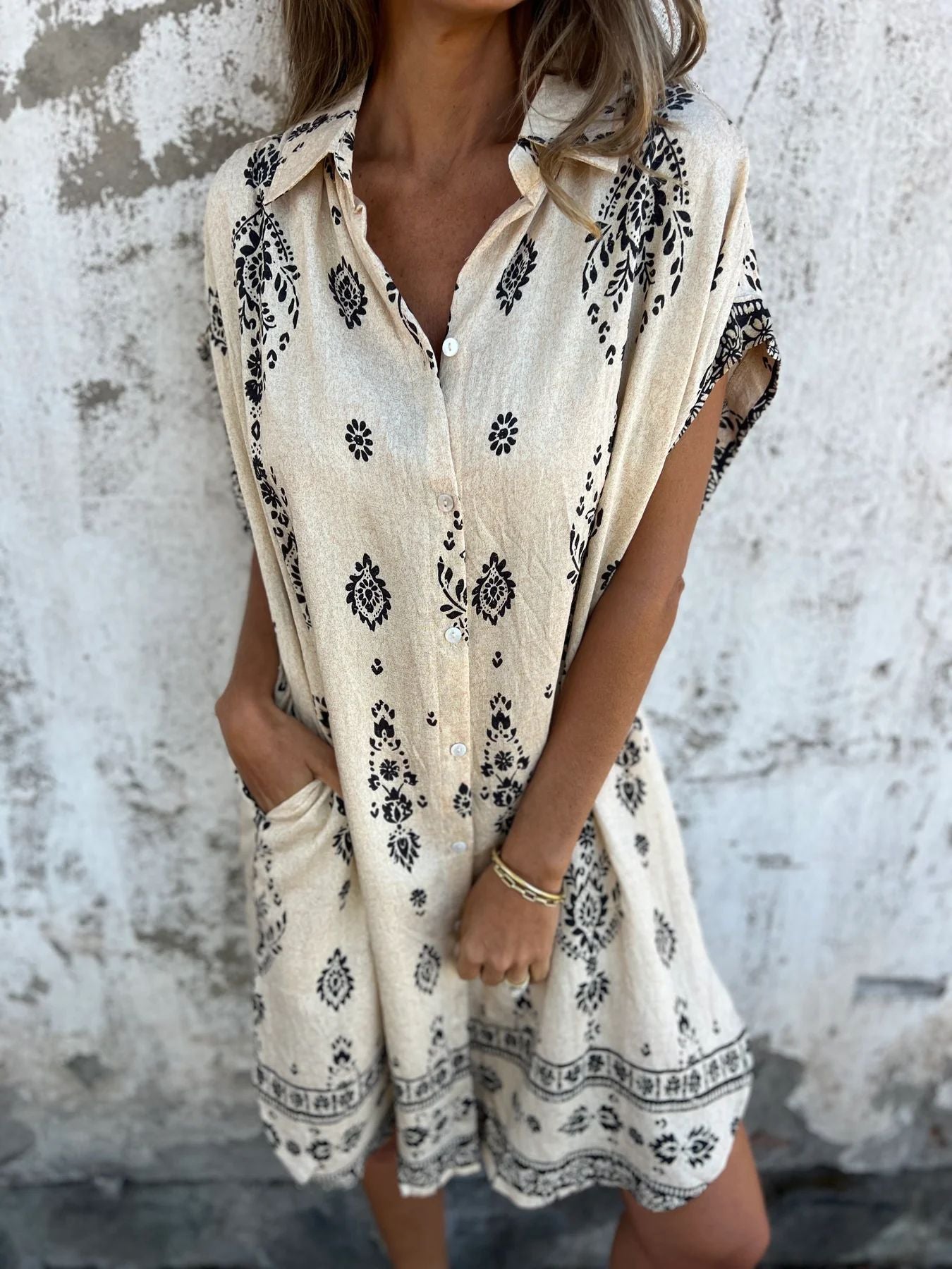 Onorata Forino™ Printed Short Sleeve Dress with Pockets