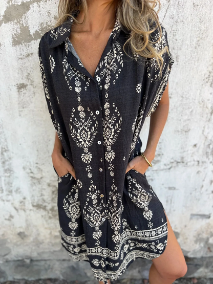 Onorata Forino™ Printed Short Sleeve Dress with Pockets