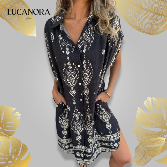 Onorata Forino™ Printed Short Sleeve Dress with Pockets
