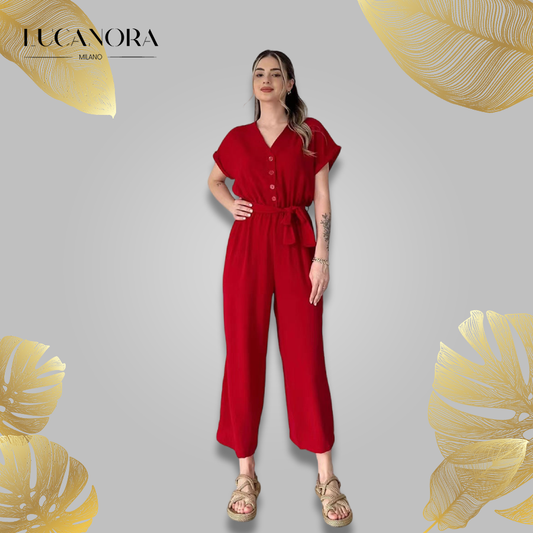 Paulette™ Casual jumpsuit with short sleeves and V-neck
