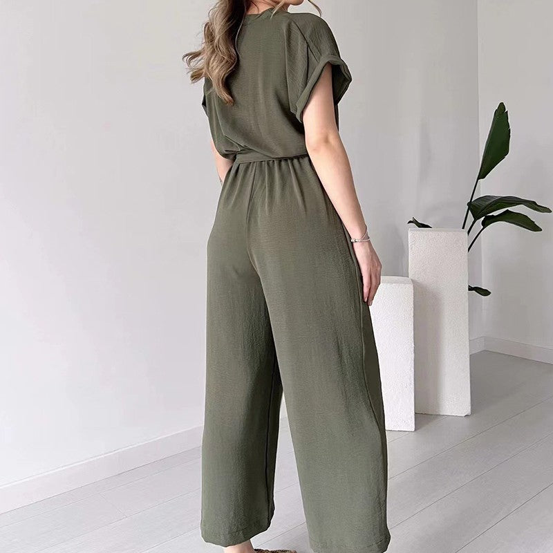 Paulette™ Casual jumpsuit with short sleeves and V-neck