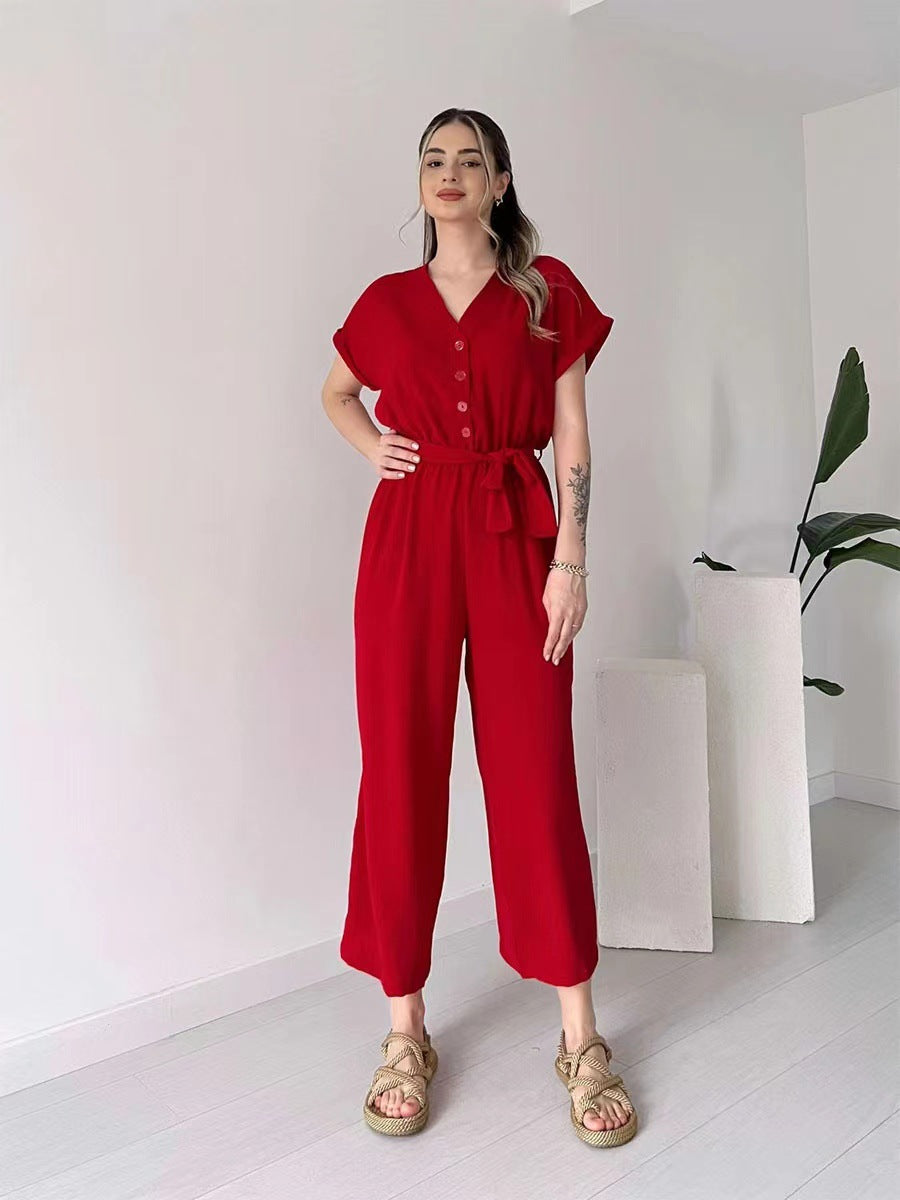 Paulette™ Casual jumpsuit with short sleeves and V-neck