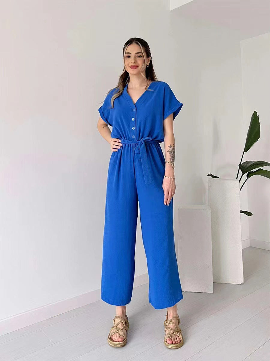 Paulette™ Casual jumpsuit with short sleeves and V-neck