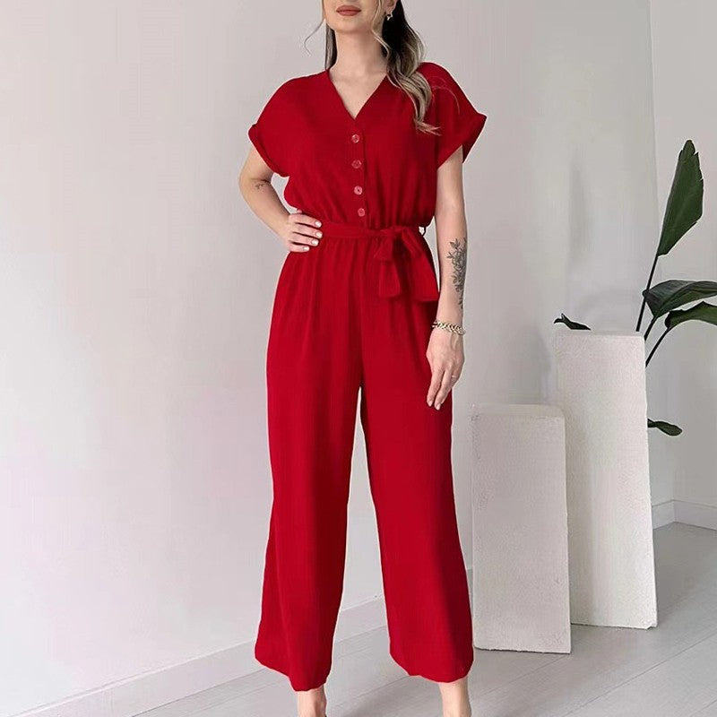 Paulette™ Casual jumpsuit with short sleeves and V-neck