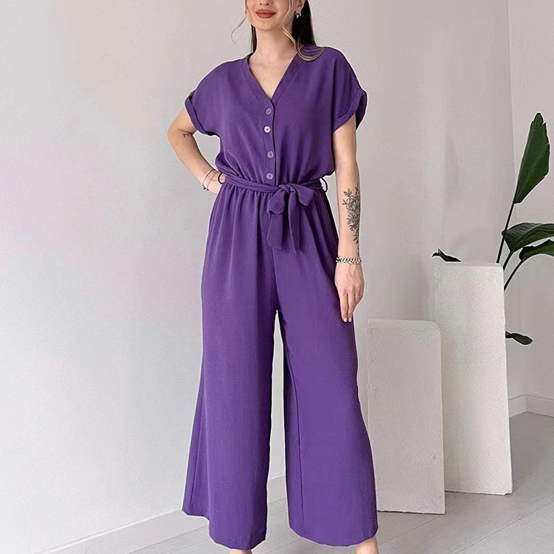 Paulette™ Casual jumpsuit with short sleeves and V-neck