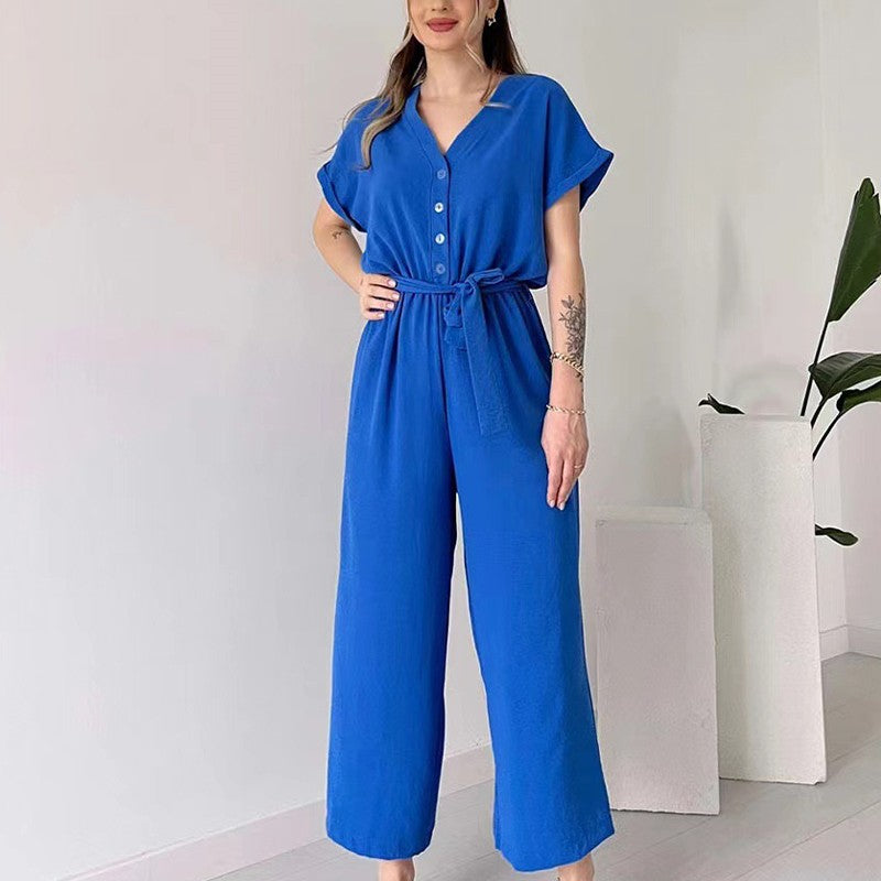 Paulette™ Casual jumpsuit with short sleeves and V-neck
