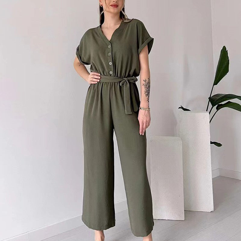 Paulette™ Casual jumpsuit with short sleeves and V-neck