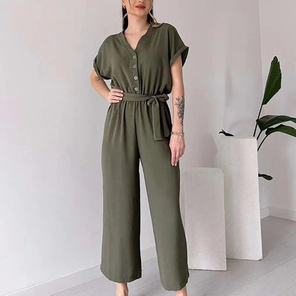 Paulette™ Casual jumpsuit with short sleeves and V-neck