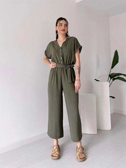 Paulette™ Casual jumpsuit with short sleeves and V-neck
