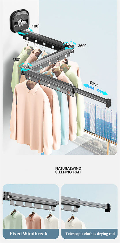 RetractRack™️ Pull-out wall clothes hanger with suction cup