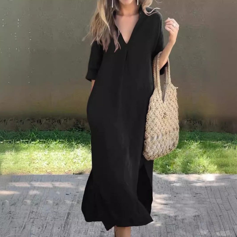 Rosa Pio™ Elegant dress with slit V-neckline