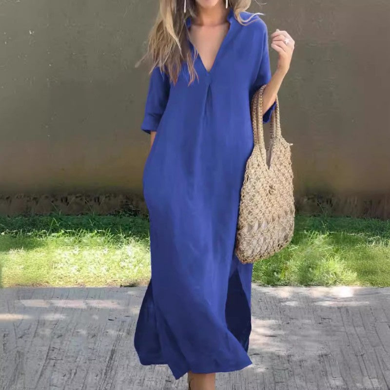 Rosa Pio™ Elegant dress with slit V-neckline