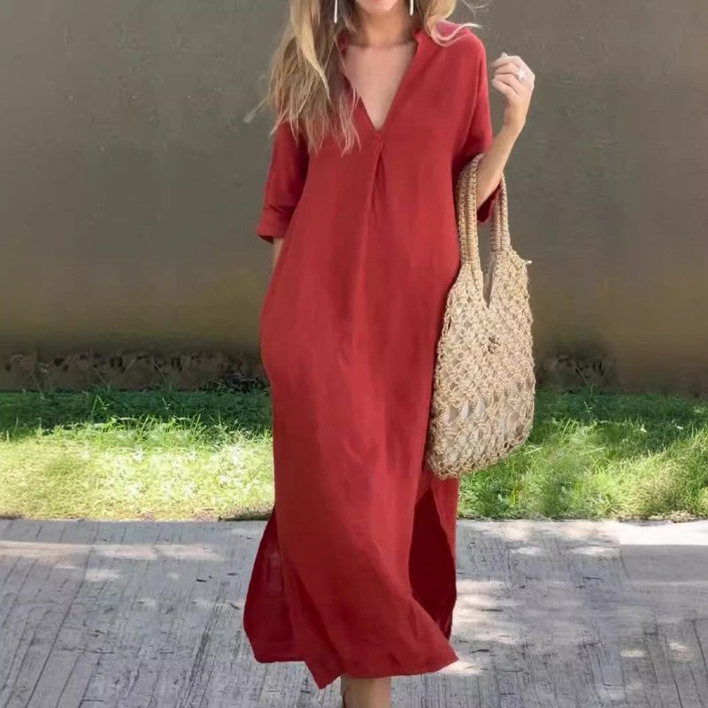 Rosa Pio™ Elegant dress with slit V-neckline