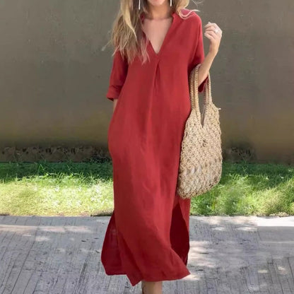 Rosa Pio™ Elegant dress with slit V-neckline