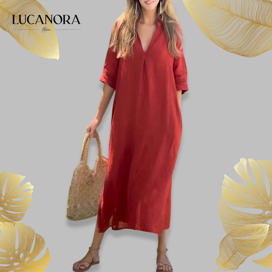 Rosa Pio™ Elegant dress with slit V-neckline