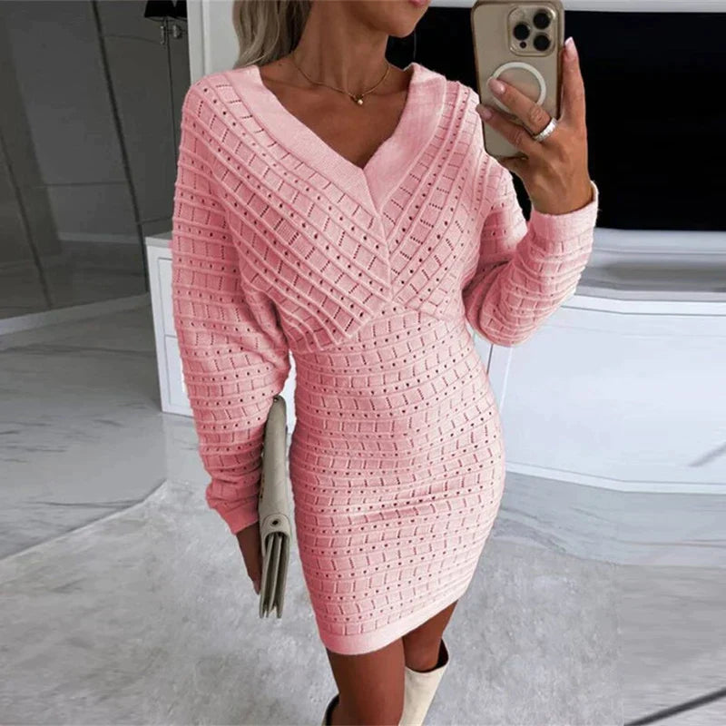 Eloisa™ V-neck long sleeve knit dress