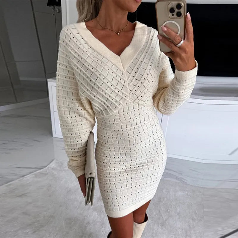 Eloisa™ V-neck long sleeve knit dress