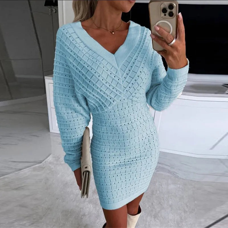 Eloisa™ V-neck long sleeve knit dress