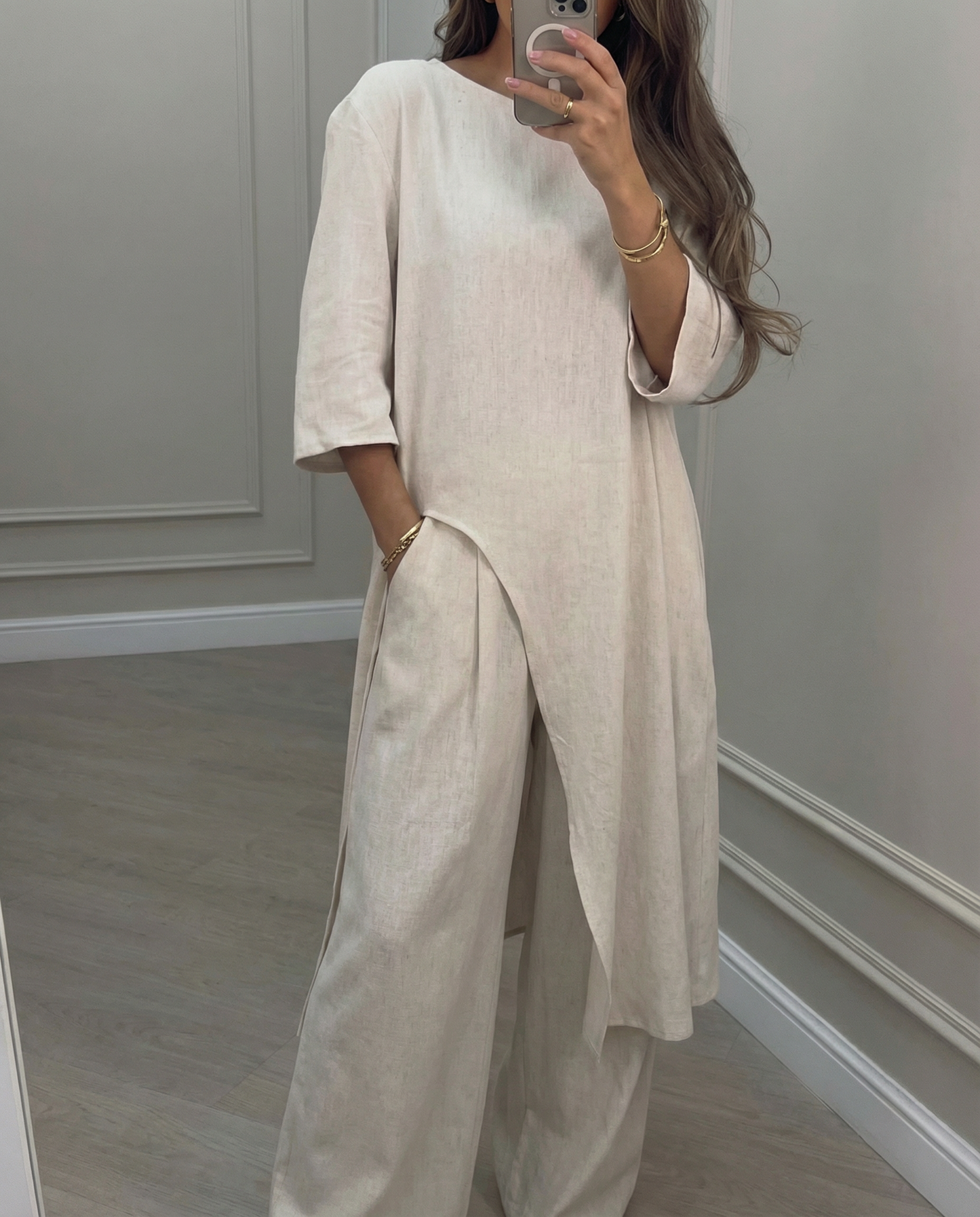 Saba Donis™ Irregular Top & Wide-Leg Pants Outfit