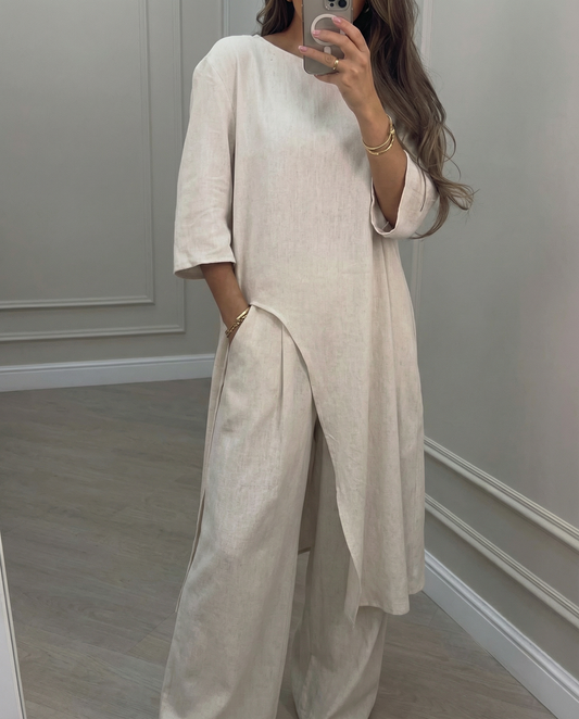 Saba Donis™ Irregular Top & Wide-Leg Pants Outfit