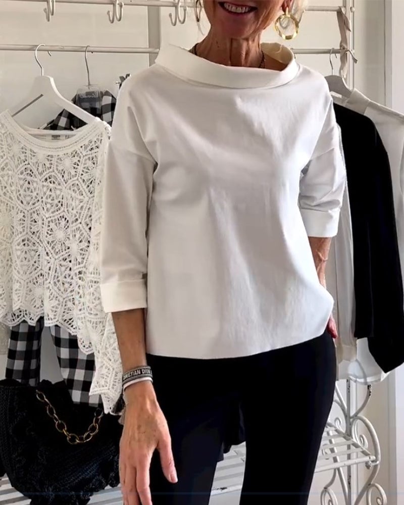 Sabina Argiro™ Fashion T-shirt with half turtleneck