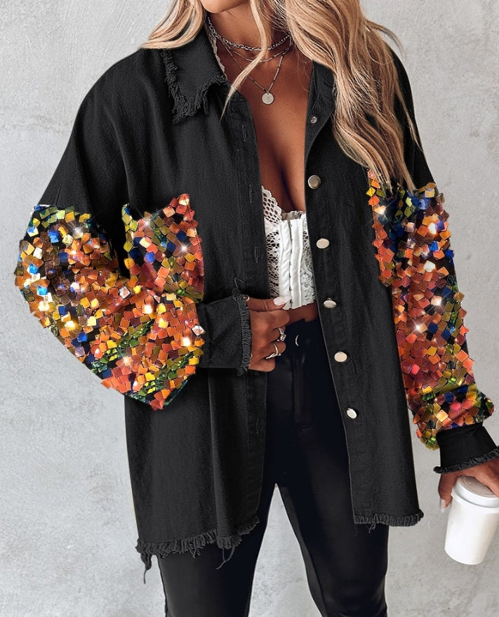 Nicla Bottari™ Denim jacket with contrasting sequins