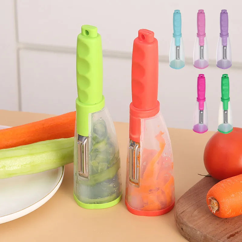 Veggie Pro™ Stainless steel kitchen scraper with storage container