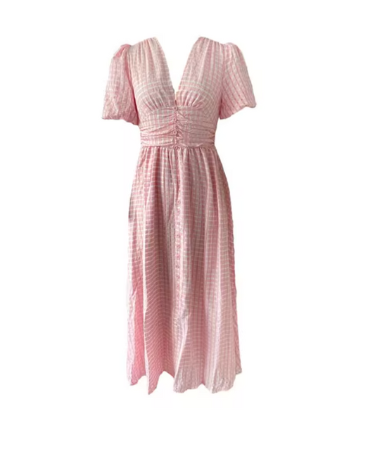 Adoncia Avila™ Rustic maxi dress with puff sleeves and v-neck