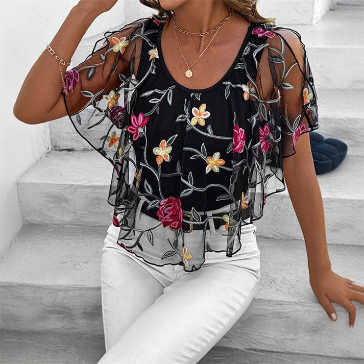 Simona Olmo™ Women's Printed Mesh Patchwork Top