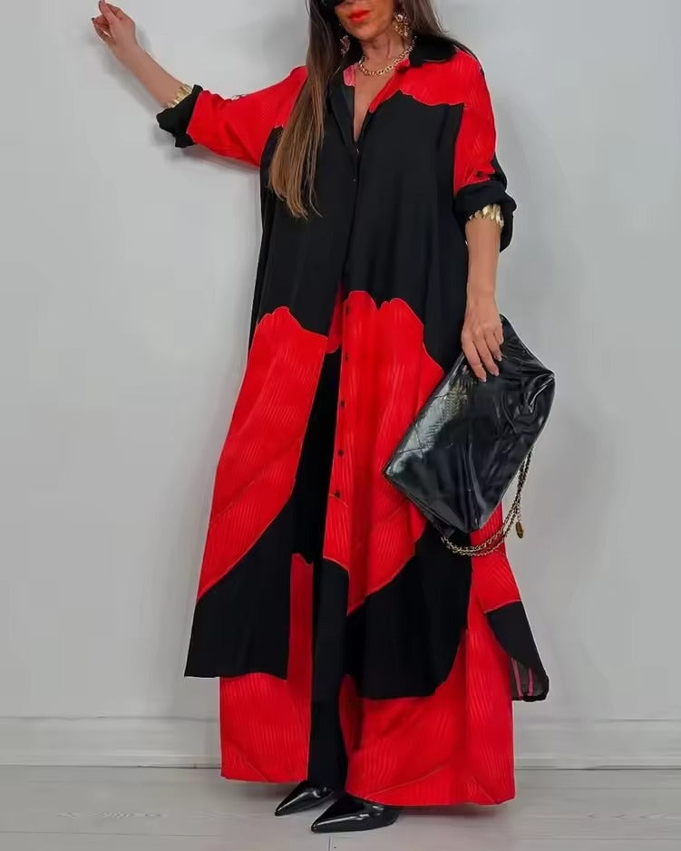 Susanna Perro™ V-neck Patchwork Printed Top and Pants Suit