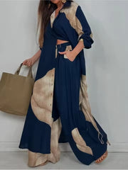 Susanna Perro™ V-neck Patchwork Printed Top and Pants Suit