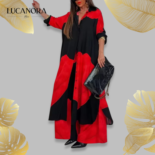 Susanna Perro™ V-neck Patchwork Printed Top and Pants Suit