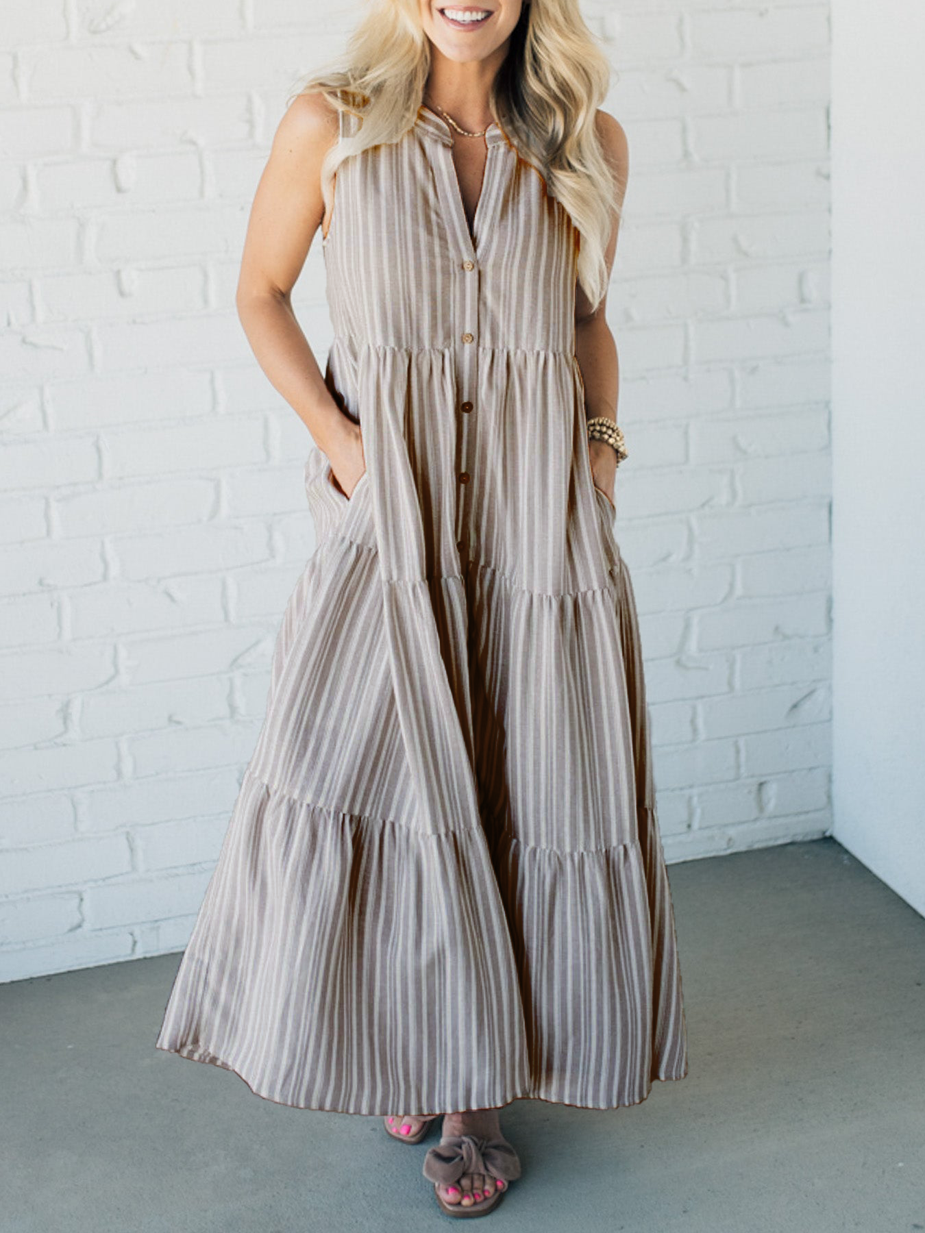 Taylor Lee™️ Striped V-neck dress