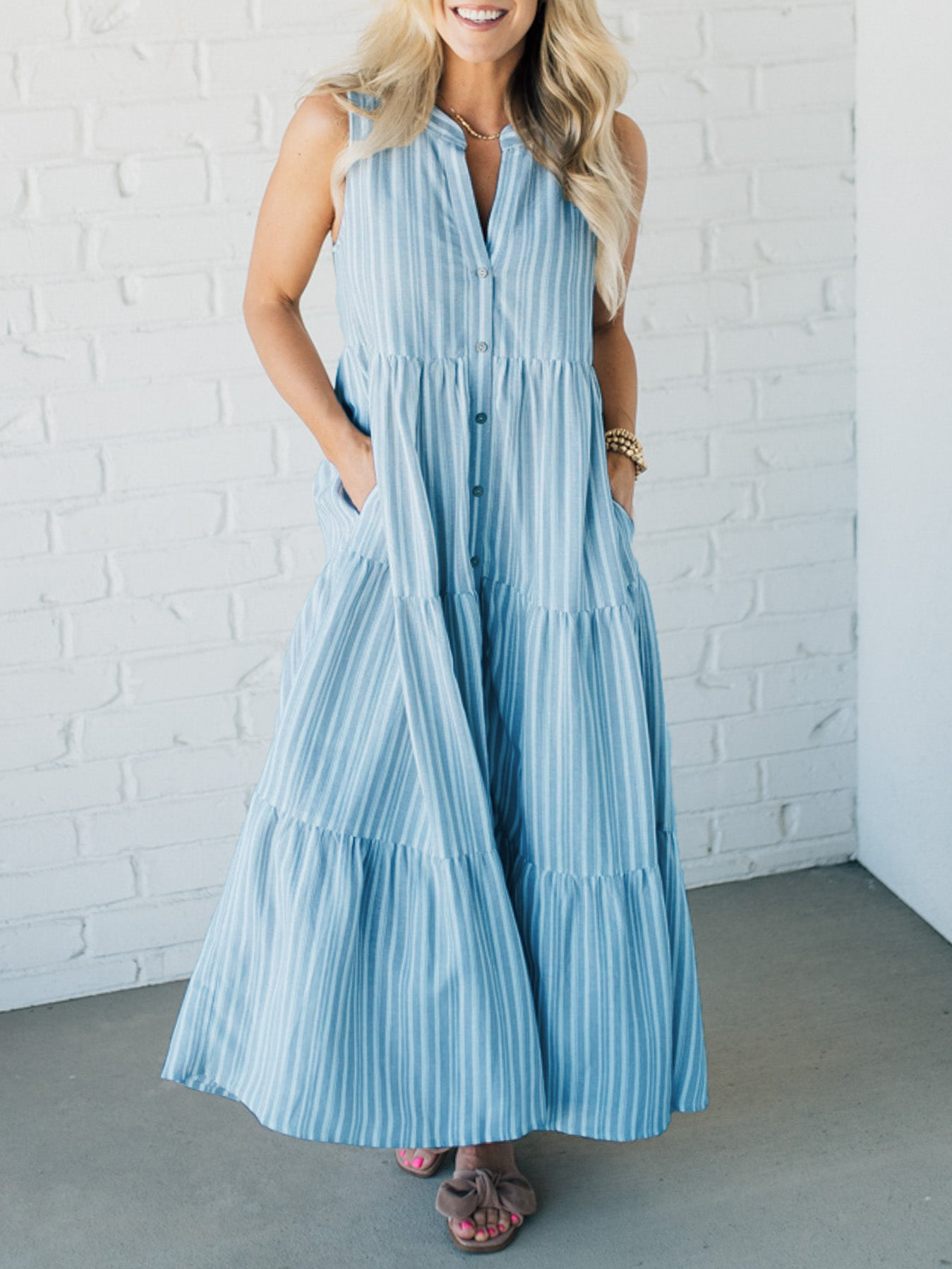 Taylor Lee™️ Striped V-neck dress