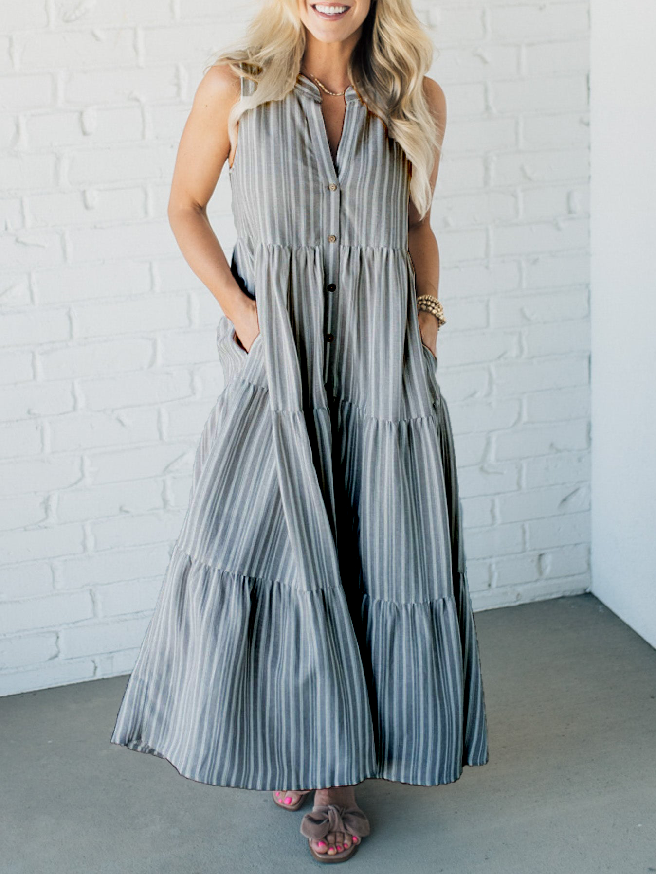 Taylor Lee™️ Striped V-neck dress