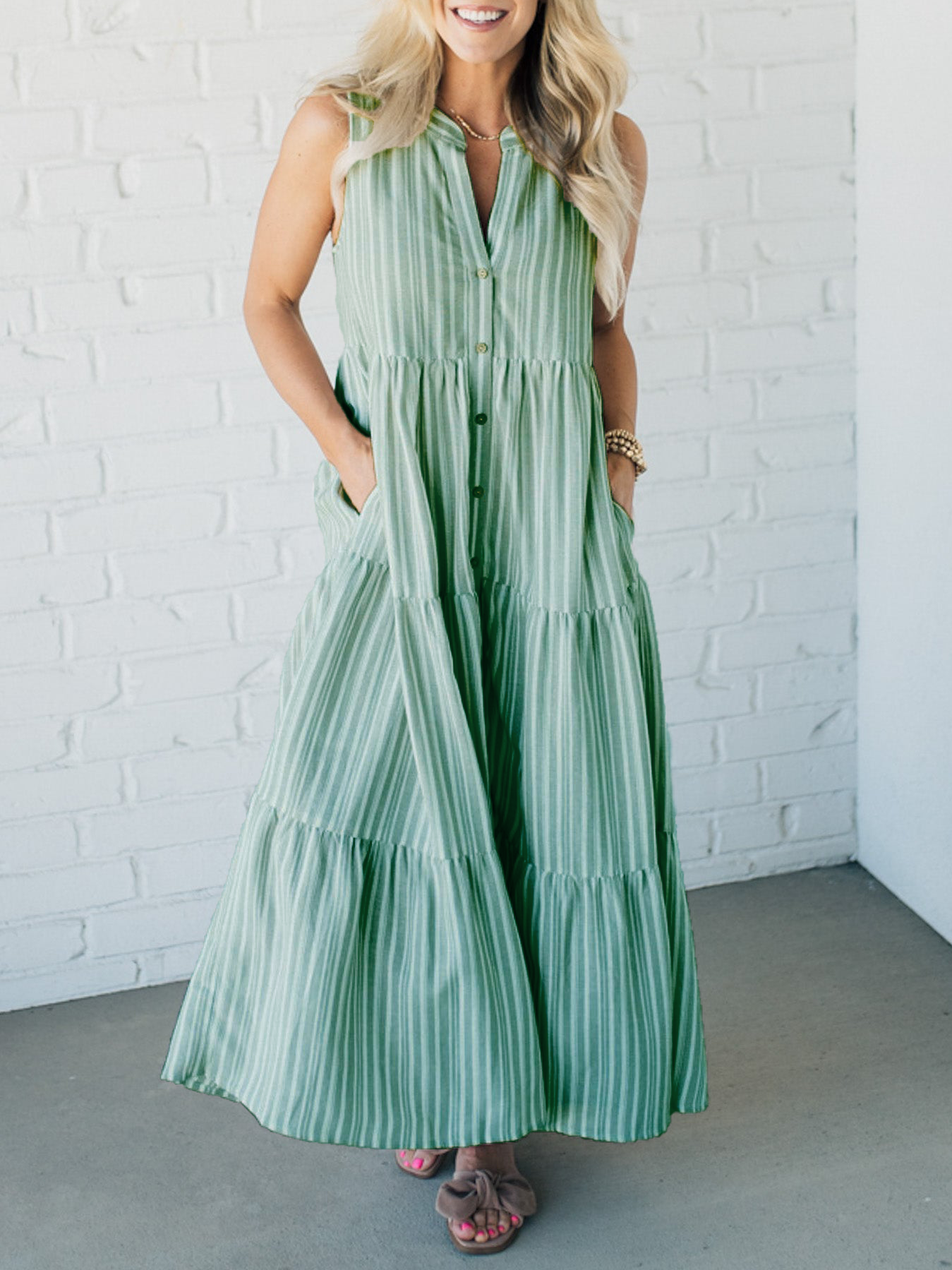 Taylor Lee™️ Striped V-neck dress