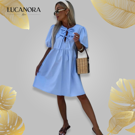 Telica Graci™ Women’s Trendy Bow Tie Front Puff Sleeve Dress