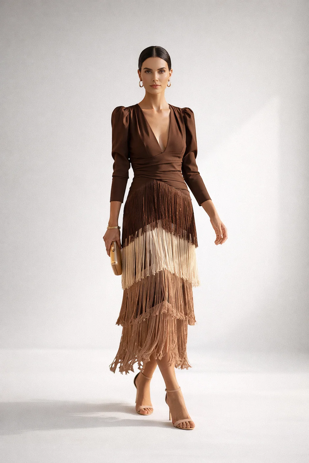 Ursola Abbondanza™ Elegant Fringed Midi Dress for Dressy Occasions