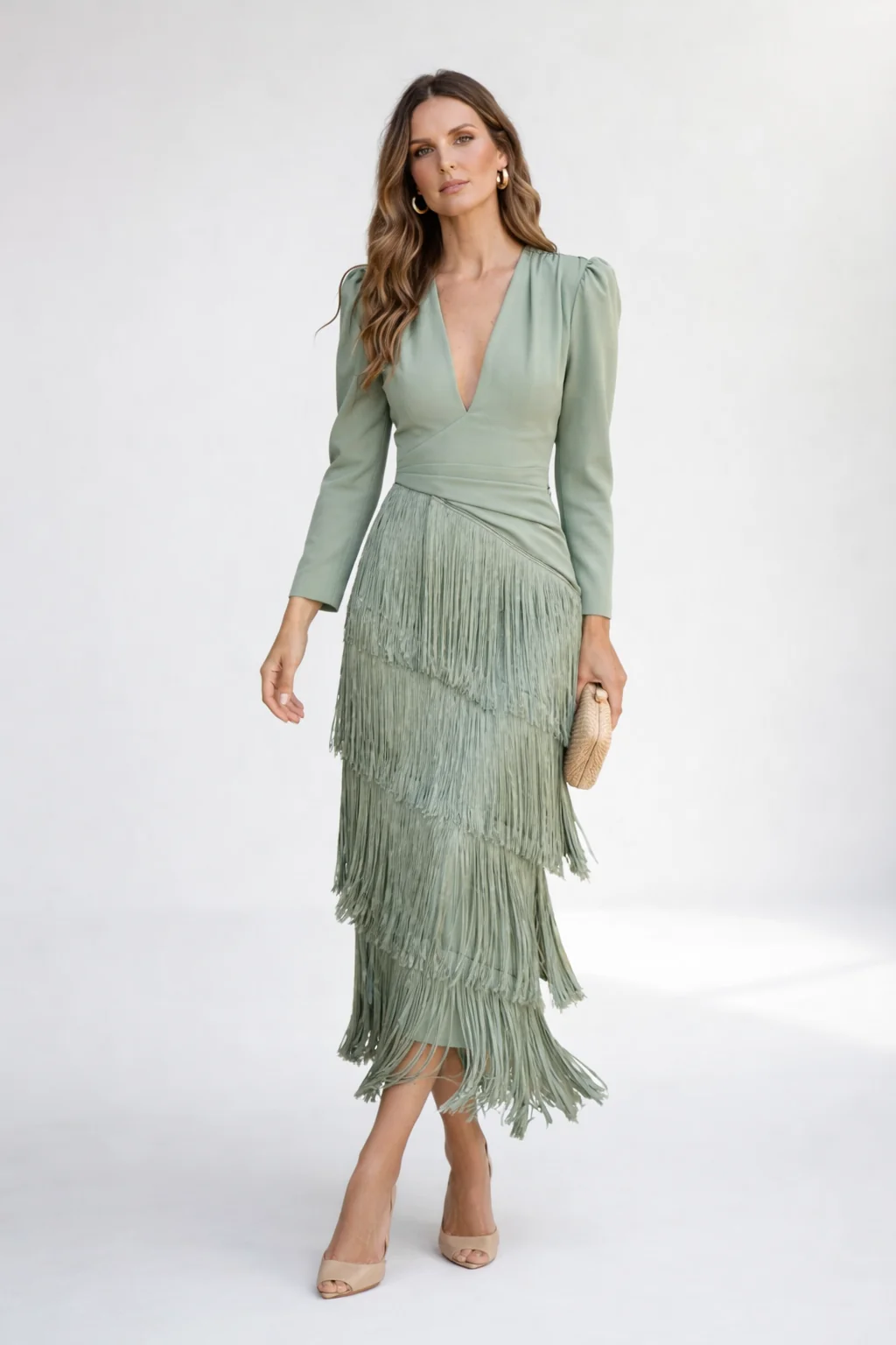 Ursola Abbondanza™ Elegant Fringed Midi Dress for Dressy Occasions
