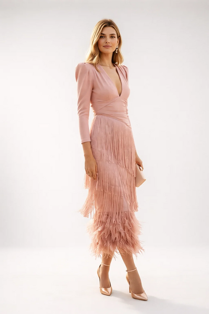Ursola Abbondanza™ Elegant Fringed Midi Dress for Dressy Occasions