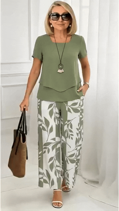 Vittoria Frangipane™ Leaf Print Two-Piece Vacation Set