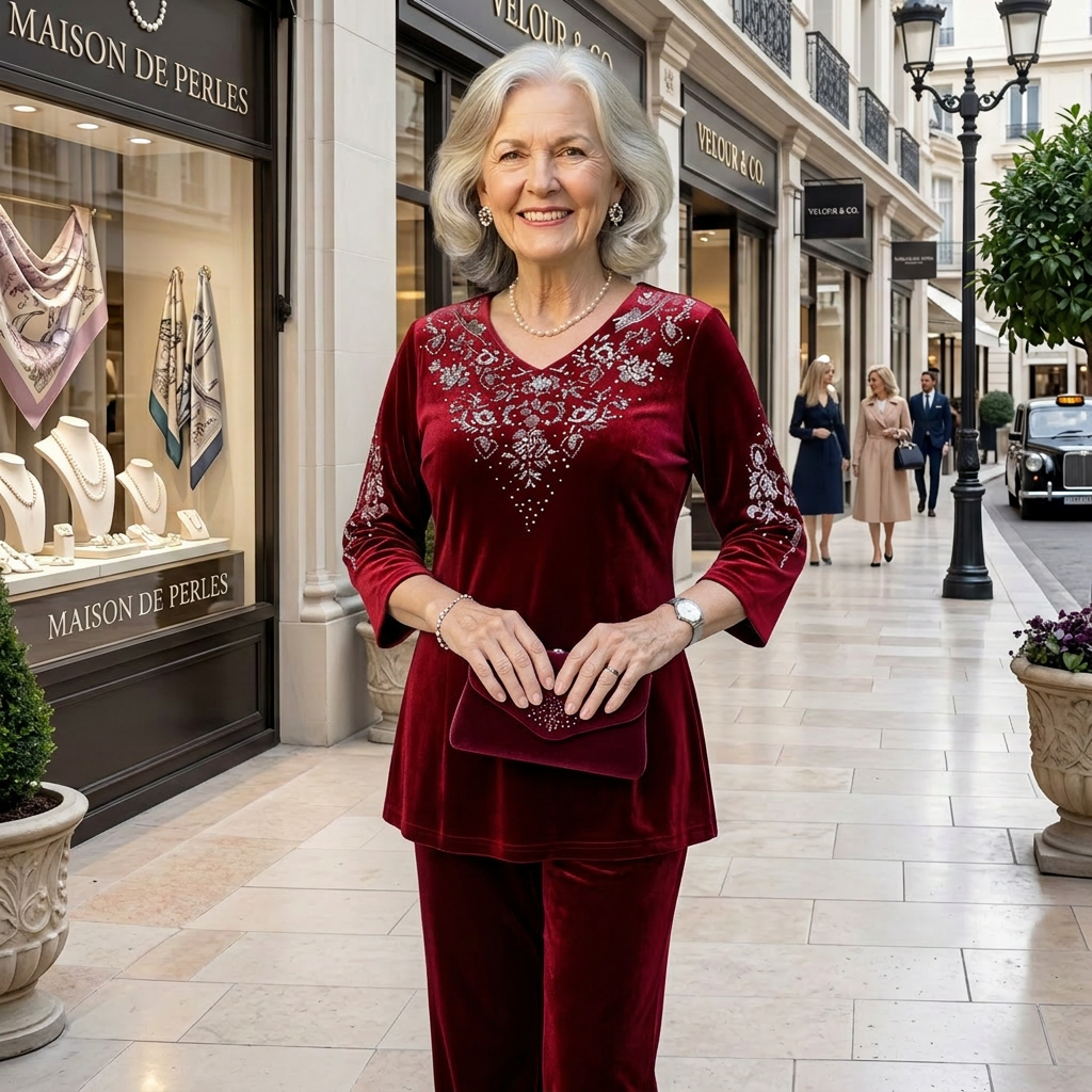 Viviana Cristozzi™ Elegant Velvet Crystal Coord Set