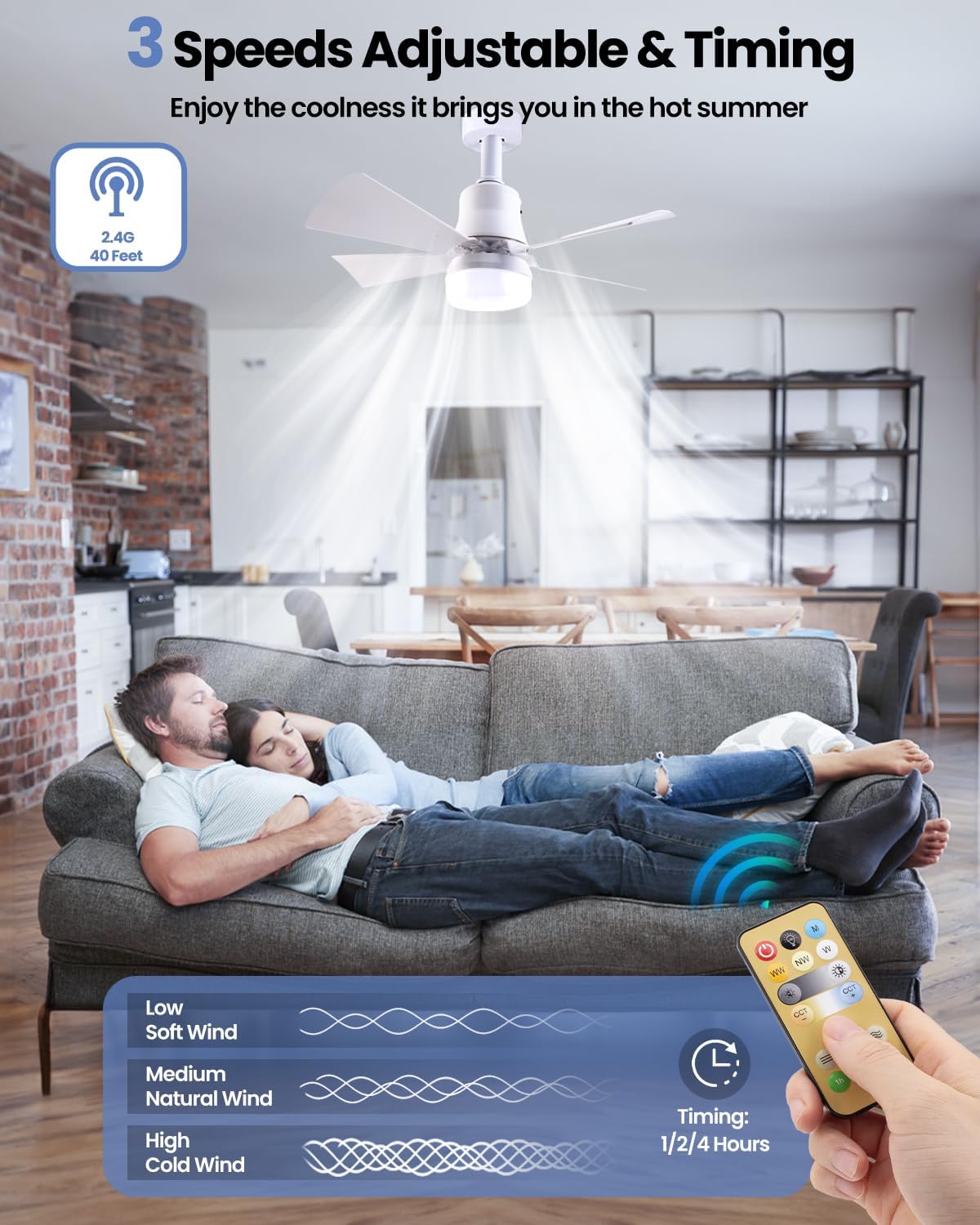 ZephyrAir™ Portable ceiling fan and light 2 in 1