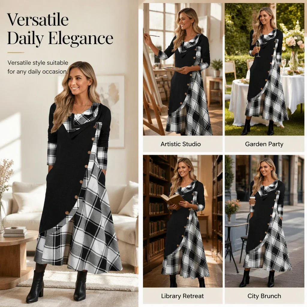 Adelaide Cassese™ Plaid Cowl Neck Maxi Dress for Everyday Ease
