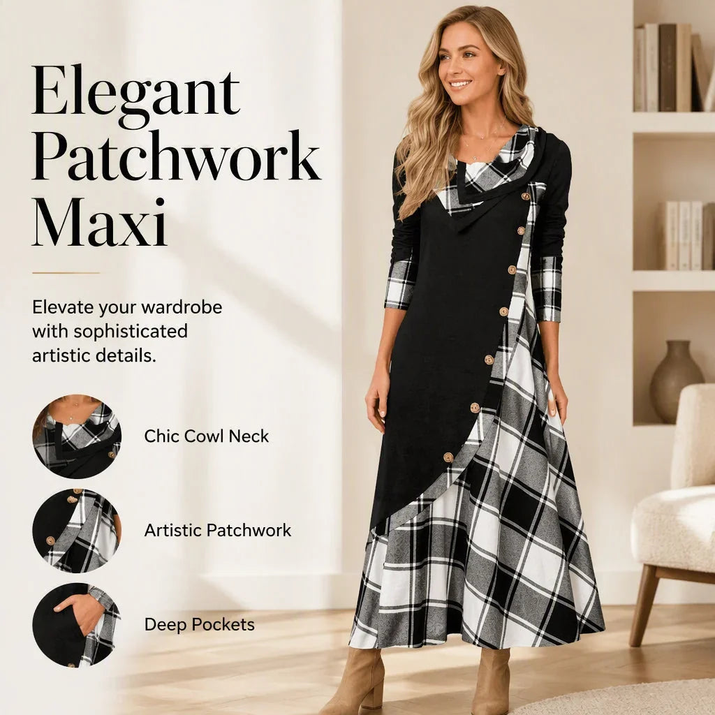 Adelaide Cassese™ Plaid Cowl Neck Maxi Dress for Everyday Ease