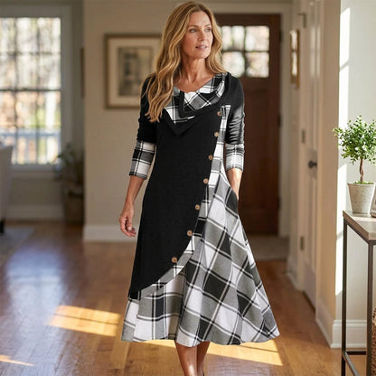 Adelaide Cassese™ Plaid Cowl Neck Maxi Dress for Everyday Ease
