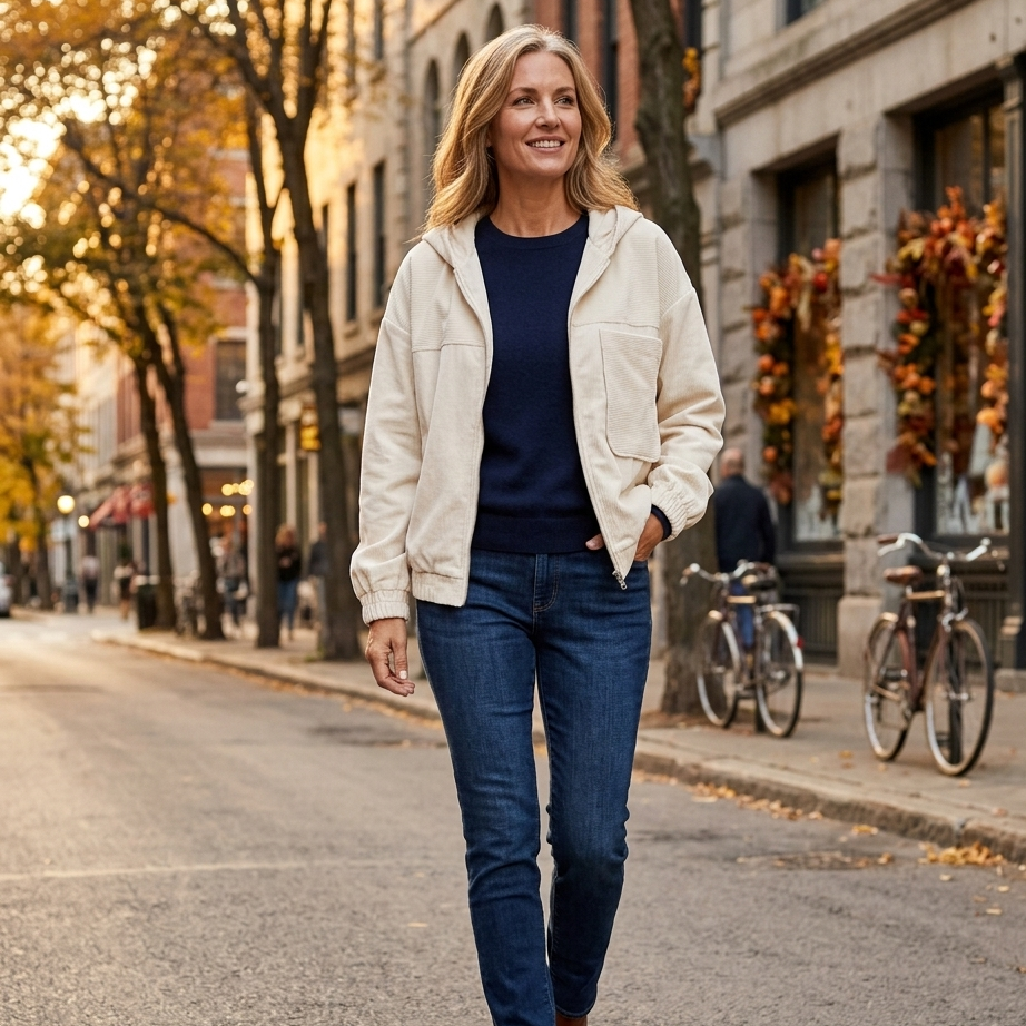 Adele Mariani™ Zip-Up Corduroy Hooded Jacket